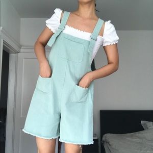 Vintage mint green overall shorts